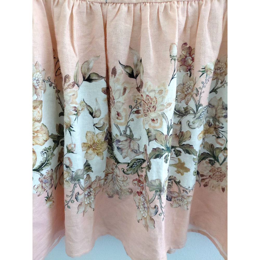 House of Harlow 1960 Boho Floral Midi Skirt LARGE Linen Chintz Tiered Pink Girly - Picture 3 of 15